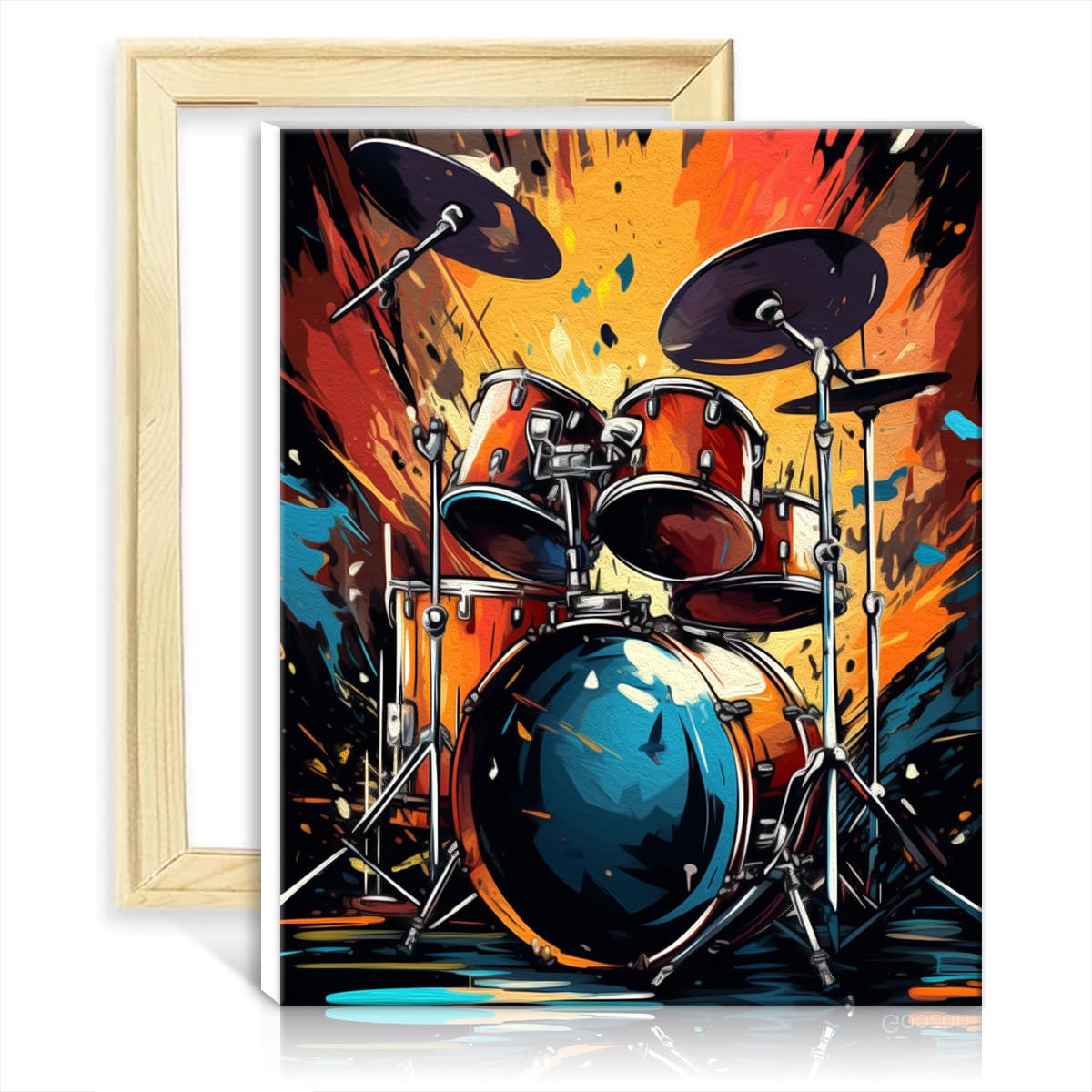 Tangfeiy As11 Drum Set On Canvas Easy To Paint Artwork Drum Set Graffiti Diy Oil Painting Kits On Canvas With 3 Brushes & Acrylic Paints Art Oil Painting No Frame(40X50cm)