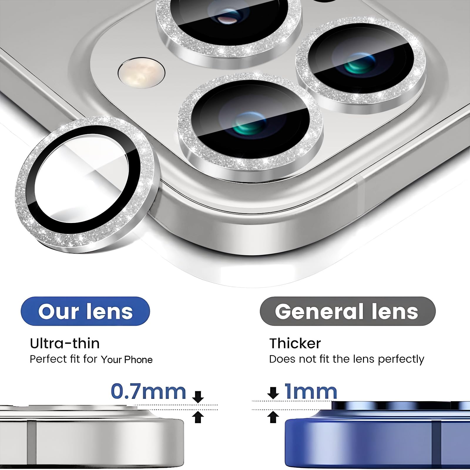 Pellicola Protettiva Per Fotocamera IPhone 13 Pro/Pro Max - Vetro Temperato 9H, Design Glitter - Foto 5