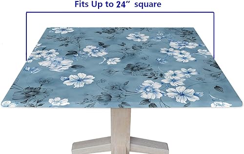 Miniatura 5 de SongYi Mantel cuadrado de poliéster con borde elástico de flores azules y blancas, cubierta de mesa para decoración del hogar, impermeable,
