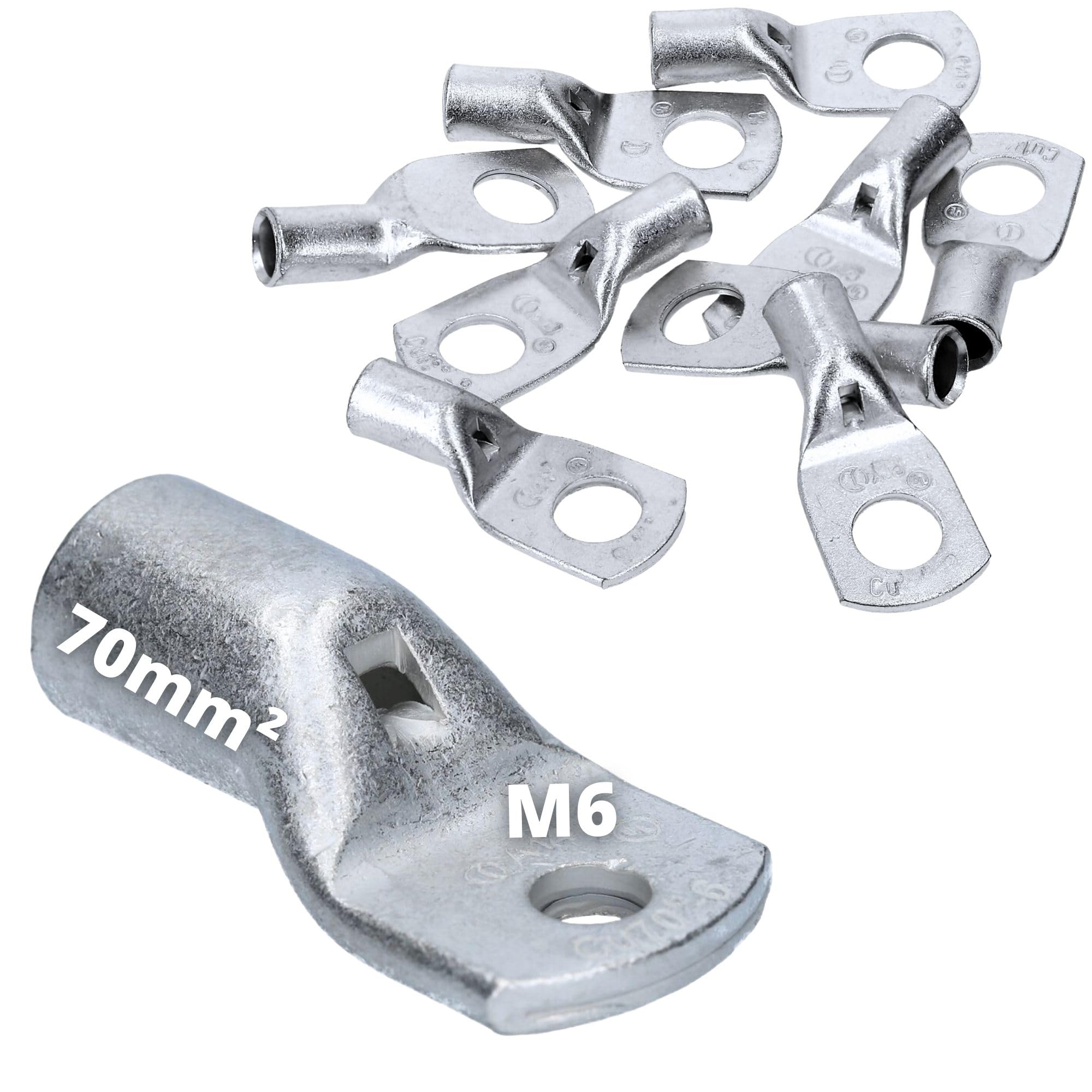 Cembre A14-M6-10 Terminales de Cable 70 mm² M6 de Cobre Estañado | Ojetes tubulares sin aislamiento para crimpado en coche, camión y barco. Conexión segura según norma DIN EN 13600.