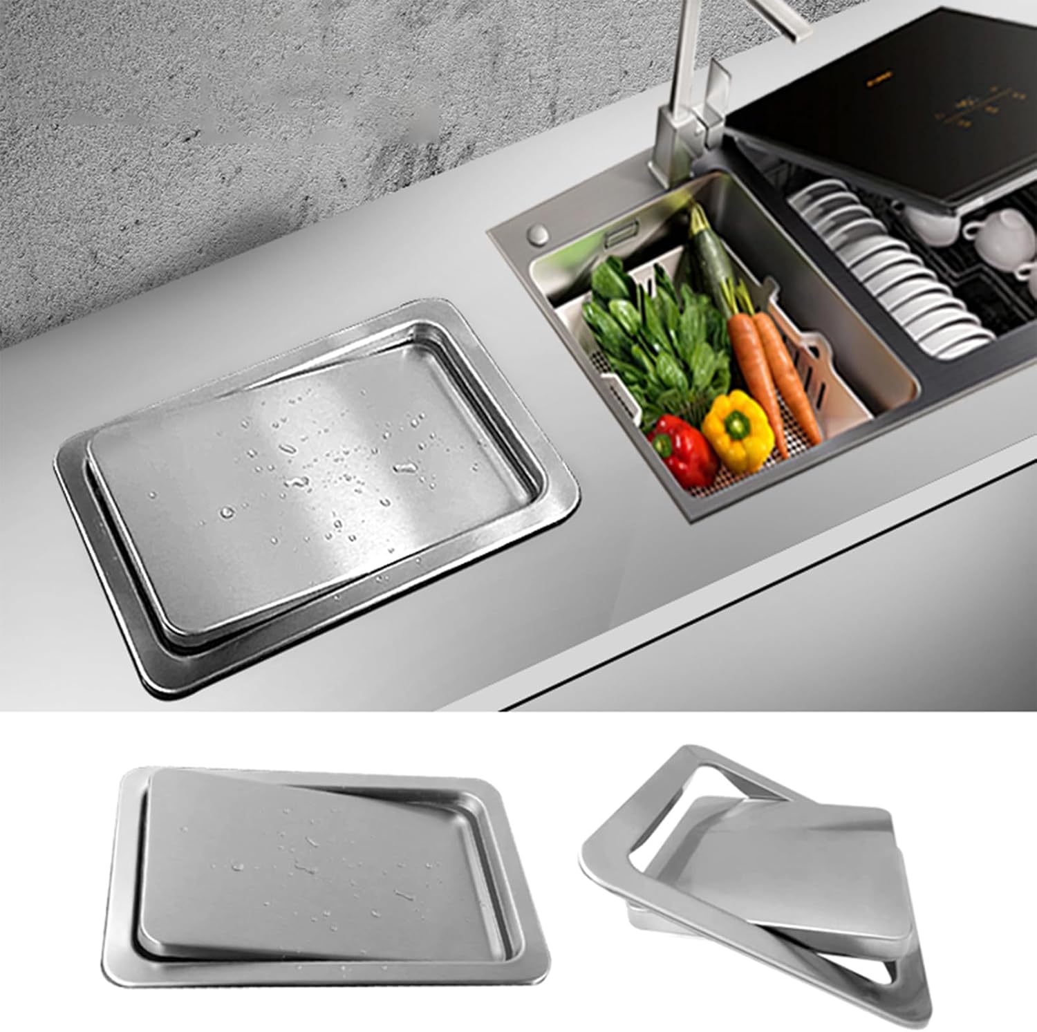 Recessed Counter Top Trash Cover, Square Balance Flush Waste Chute Lid, Brushed Swing Trash Can Lid, Built in Stainless Steel Balance Flap for Offices Desktop (430 Material)