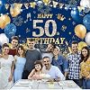 Yontree Happy 50th Birthday Banner Blue Gold, 1.8 x 1.1 m Happy Birthday Backdrop Banner Navy Blue Gold 50th birthday Decorations for Men Women 50 Years Old BIRTHDAY Anniversary Party Supplies