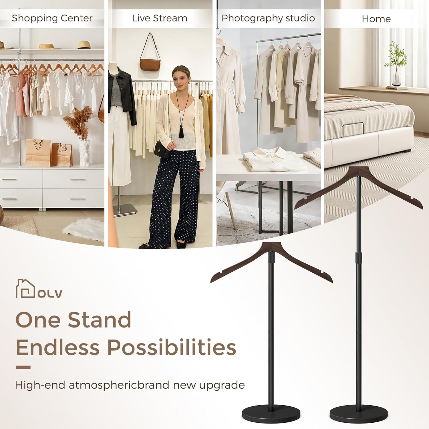 OLV 3 Pack Mannequin Torso, Adjustable Shirt Display Stand 30 to 41 Inches Height, Stable Dress Form Clothing Display Stand for Vendor, Portable Garment Rack for Cap and Gown, Walnut Wood