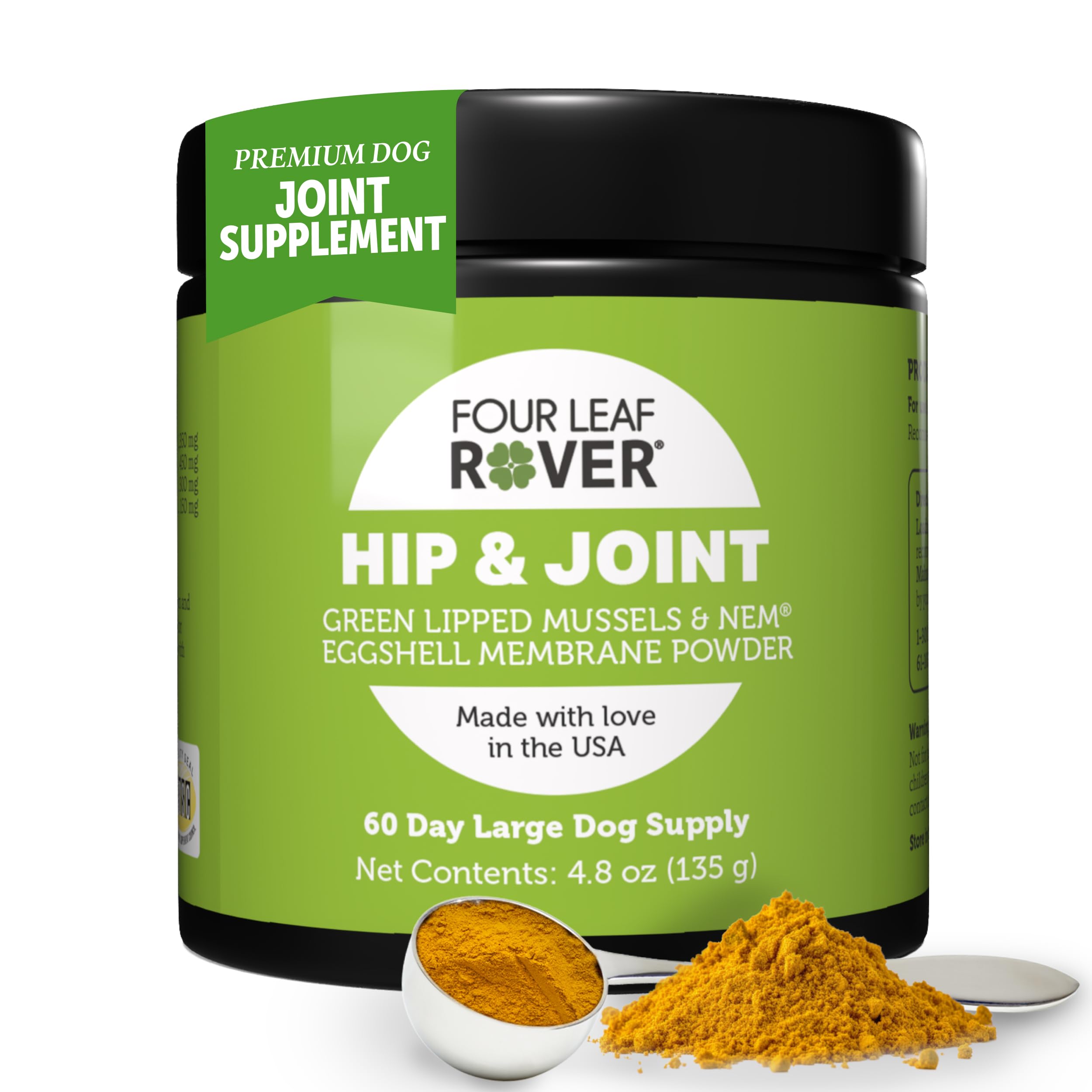 Hip & Joint - Joint Supplement for Dogs with Green Lipped Mussel, Eggshell Membrane and Curcumin - Veterinarian Formulated - 60 Day Large Dog Supply