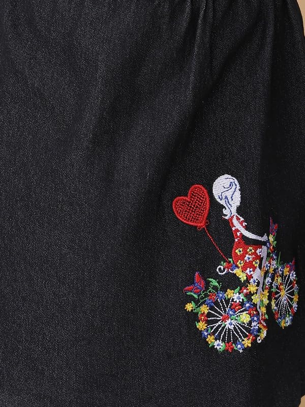 Image of superminis Girls Denim Solid Color Half Sleeves Dress with Embroidered Pocket (1 Dress)