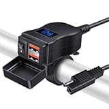 Motorcycle USB Charger(36W), Dual USB QC3.0 Motorcycle Phone Charger Port, SAE Adapter with ON/Off Switch & LED Voltage Monitor, Suitable for Dirt Bike, ATV (Blue)