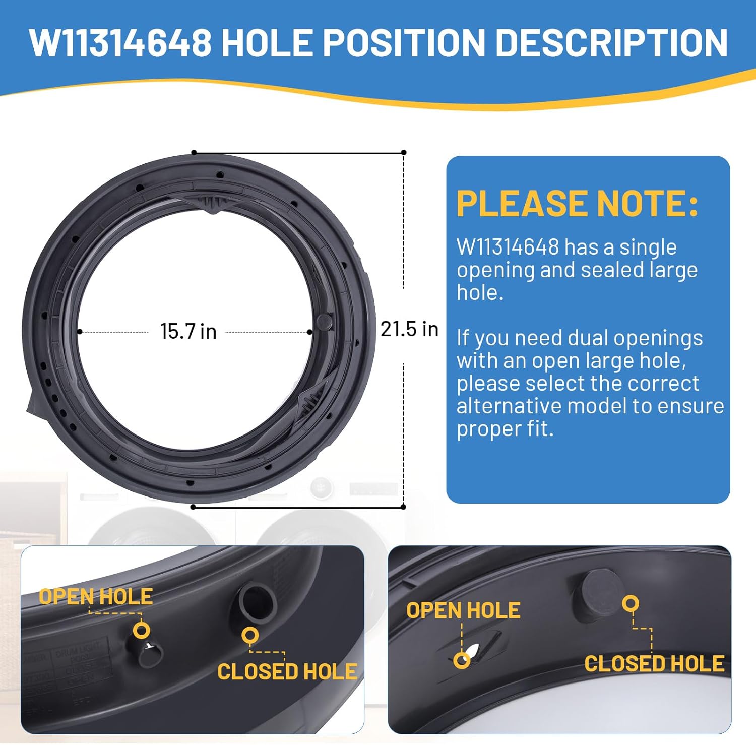 WFW5620HW0 WFW6620HW0 WFW5620HW2 WFW560CHW0 WFW6620HC2 WFW6620HC0 Washer Door Boot Seal for Whirlpool Washer Parts, W11314648 Washing Machine Door Seal Fits for Maytag Washer Parts MHW5630HW0