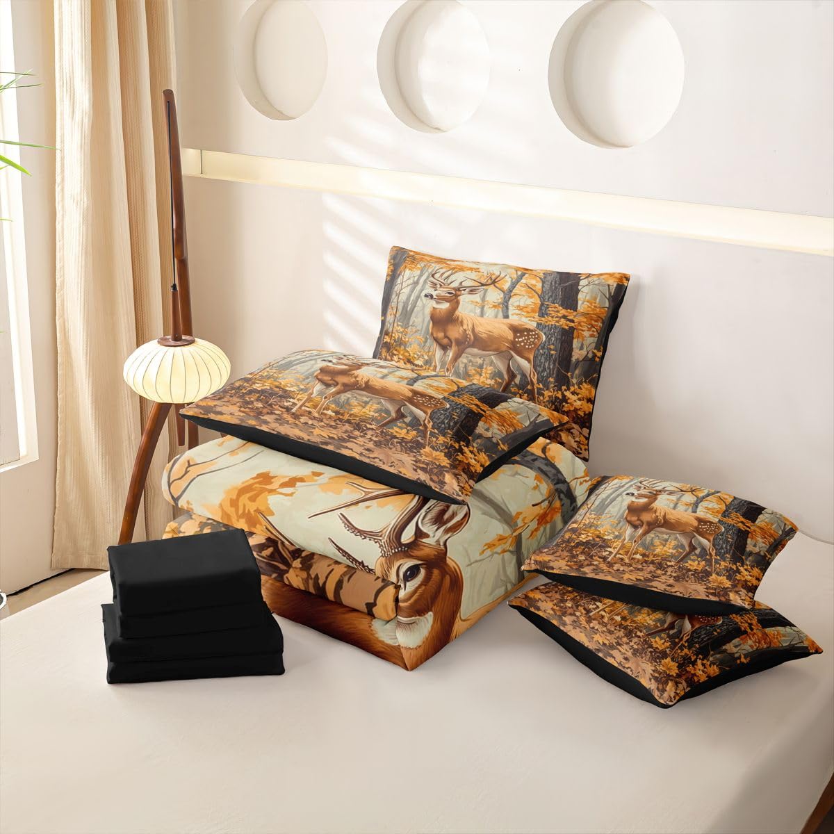 Loussiesd Northwest Realtree poszewka na kołdrę, rozmiar super king, 7 sztuk, jeleń, zestaw pościeli dla dzieci, chłopców, dziewcząt, poroże, łóżko w torbie z poszewką na kołdrę, prześcieradła