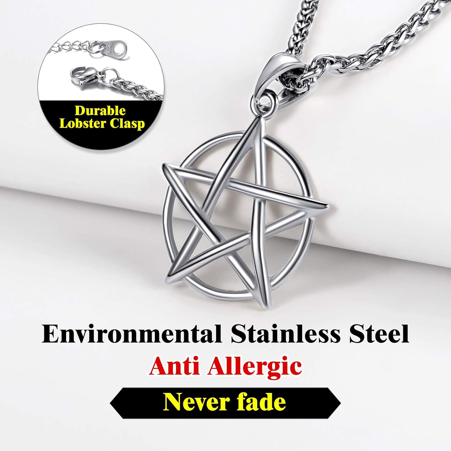 Richsteel Stainless Steel/18K Gold/Black Plated Star Pentagram Necklace for Men Pentacle Pendant with Chain(Gift Wrapped) - Image 4