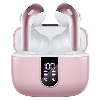 TAGRY Bluetooth Headphones True Wireless Earbuds 60H Playback LED Power Display Earphones with Wireless Charging Case IPX5 Waterproof in-Ear Ear buds with Mic for TV Smart Phone Laptop Computer Sports