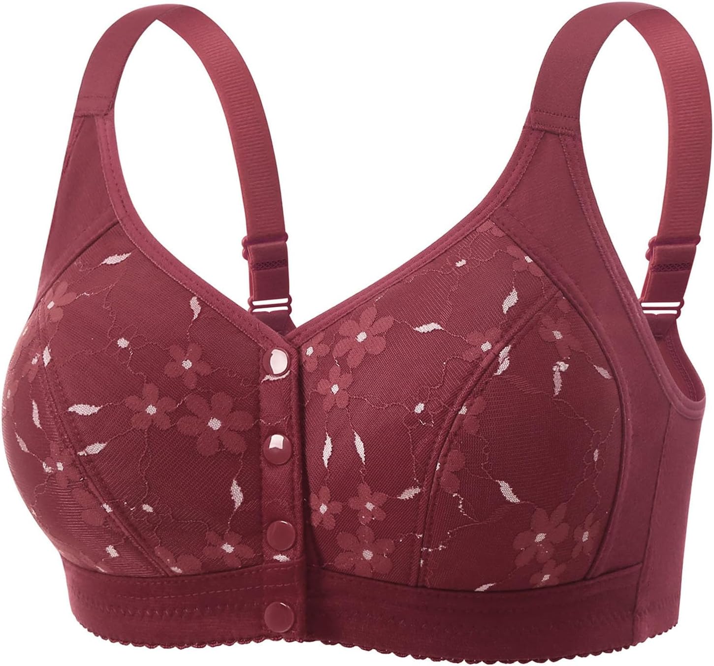 Front Closure Bras for Women No Underwire Full Coverage Breathable Senior Daisy Bras Soft Push Up Padded Bralette