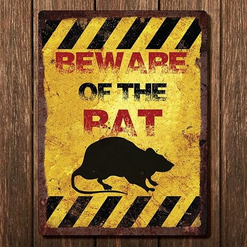 SMAZDFXX Rats Tin Sign Beware of Rats Metal Sign Funny Home Wall Decor Outdoor Warning Decorations Signs 8"x12"