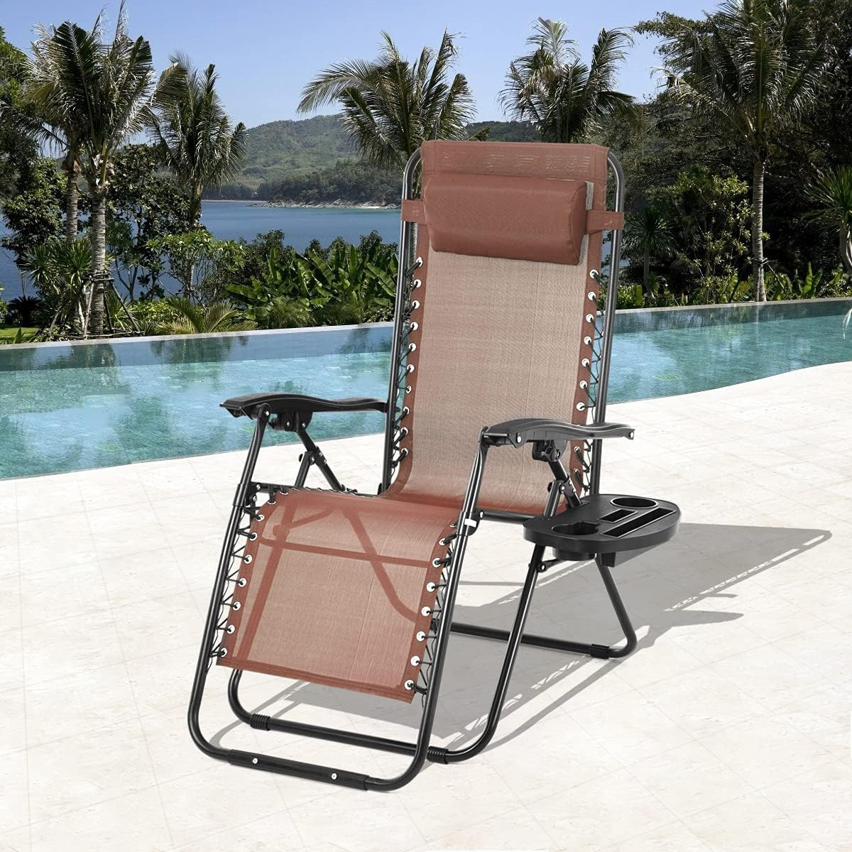 HHS Zero Gravity Chair Lawn Chairs Reclining Lounge Chairs for Outside Patio Outdoor Folding Chair Loungers Comfortable Beach Poolside Chaise with Removable Pillow, Black, 37 x 26 x 43 inches