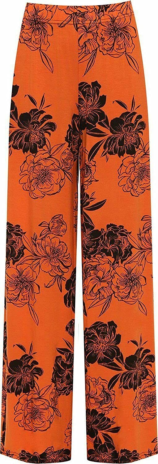 New Womens PlusSize Floral Print Flared Wide Leg Palazzo Stretch Trouser Pants (12-26)