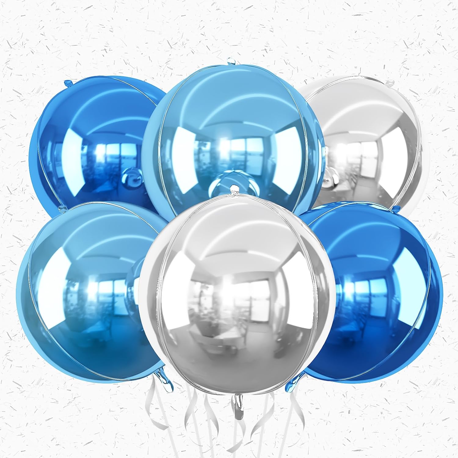Amazon.com: 6Pcs Blue Silver Round Foil Balloons,Giant 4D Round Ball ...