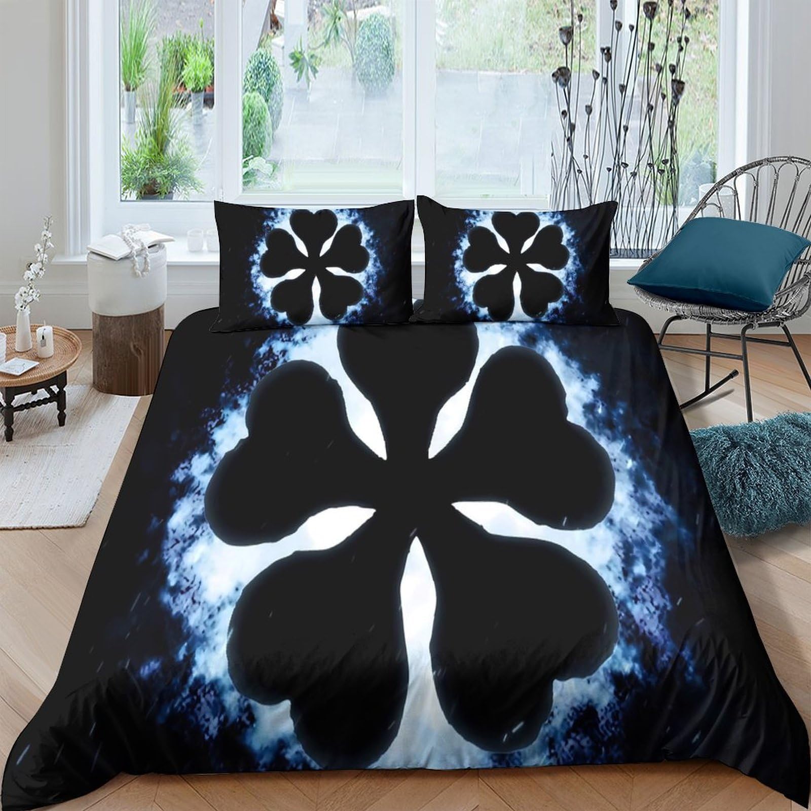 Ctjqhvkz Style-5 3D Printed Black Clover Fitted Sheet Microfiber Blue Fire Mattress Cover For Bedroom Dorm Room Decorative Protection Single（135X200cm）