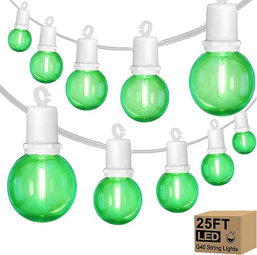 Miniatura 10 de Tira de luces de 25 pies LED G40 para exteriores, tipo esfera, impermeables, luces de patio con 13 bombillas blancas cálidas, luz colgante