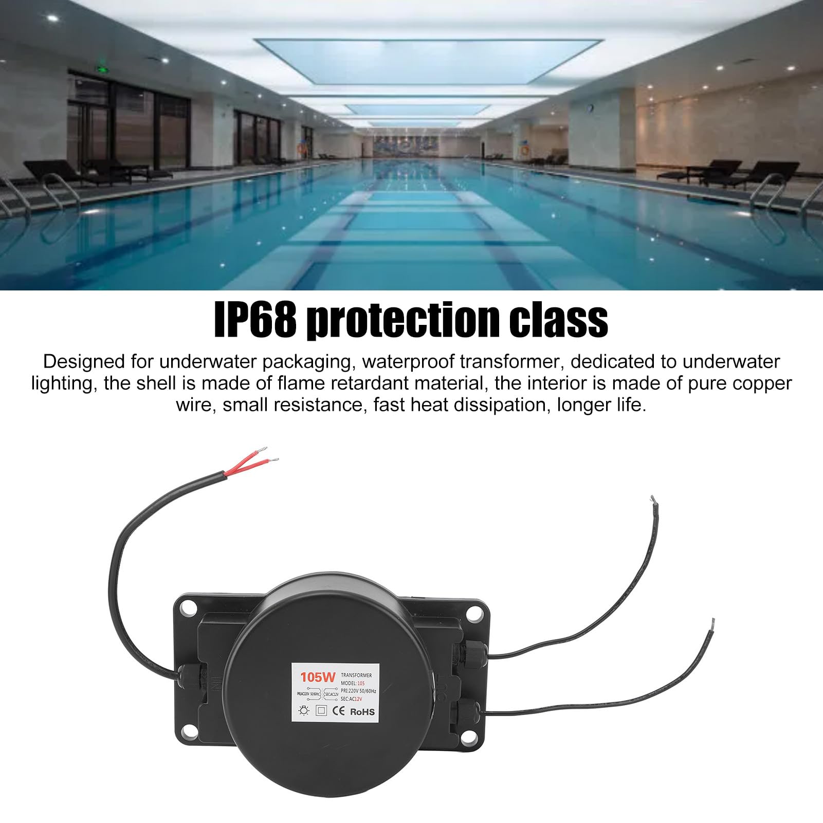 Hyuduo Transformador de Luz Subacuática, Transformador de Luz de Piscina de Cobre ABS 160VA 220V a 12V, Controlador Impermeable IP68 para Lámparas de bajo Voltaje de Fuente de Piscina
