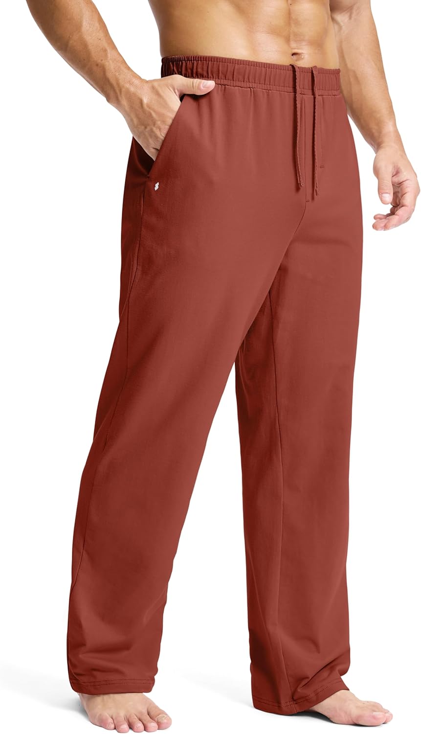 Soothfeel Men's Cotton Sweatpants with Zipper Pockets Open Bottom Yoga Pants Straight Leg Casual Athletic Lounge Sweat Pants