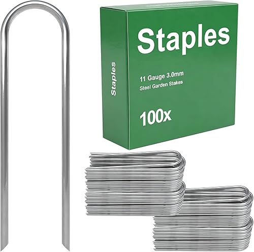 Miniatura 12 de AAGUT Juego de 50 estacas de jardín de 6 pulgadas, estacas de riego por goteo de jardín, resistentes calibre 11, galvanizadas, ganchos en U