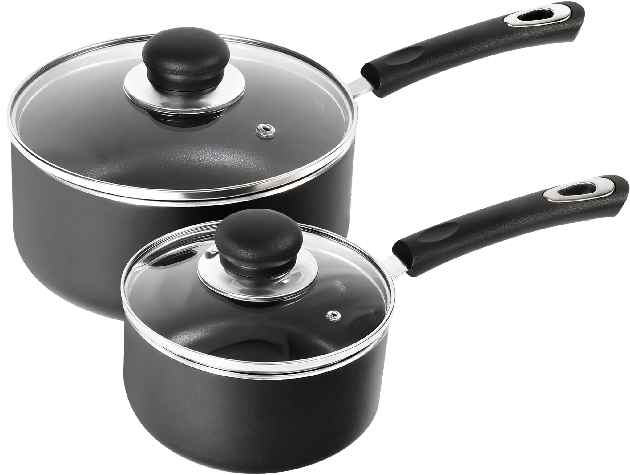 kitchen nonstick stock pot saucepan set with lids, 1.5 quart and 3 quarts multipurpose stock pots set for home, kitchen or restaurant, grey & black