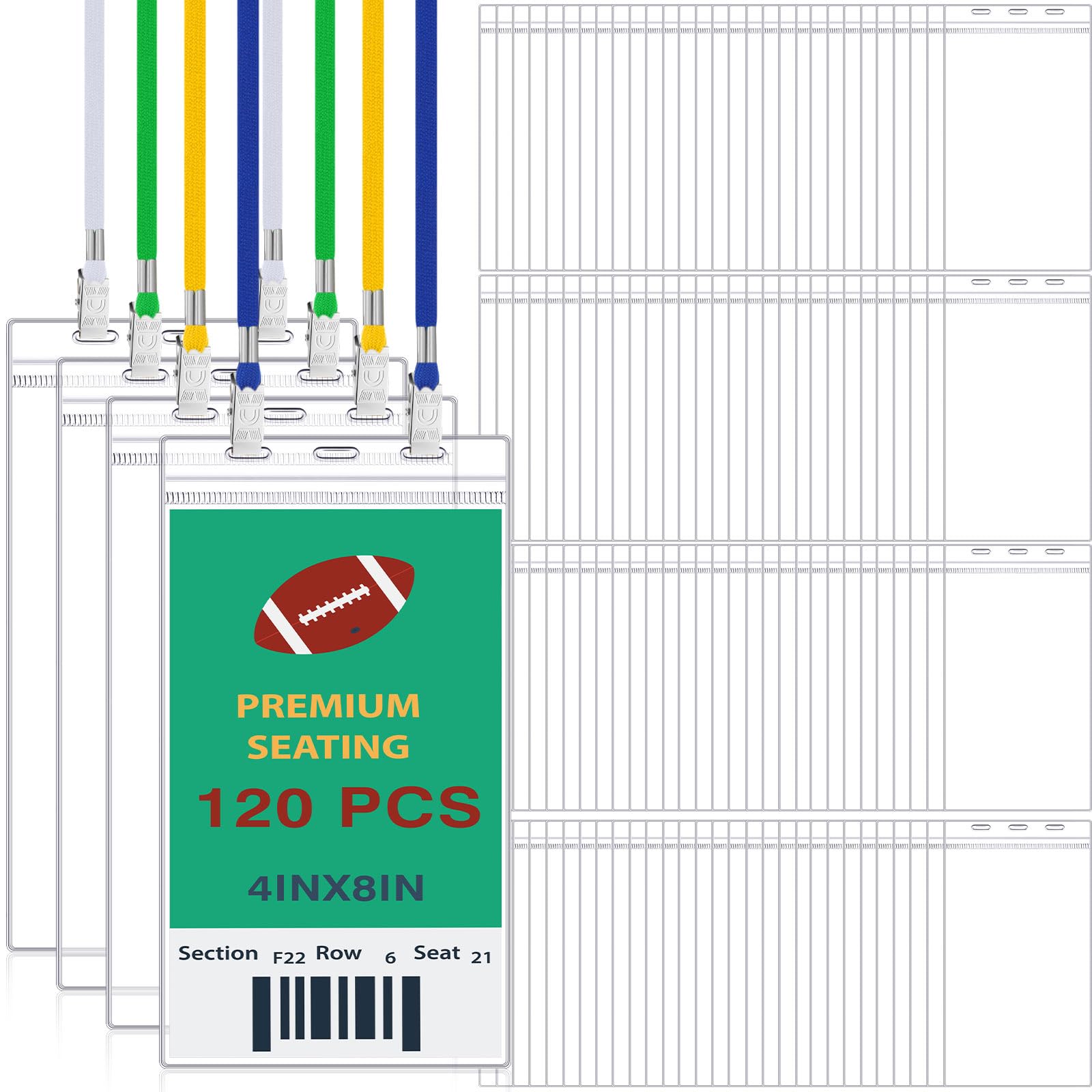 Patelai 120 Pcs Extra Large 4 x 8 Inch ID Badge Holders with Lanyard Bulk Clear Ticket Event Credential Badge Holders Waterproof ID Protector Sleeves
