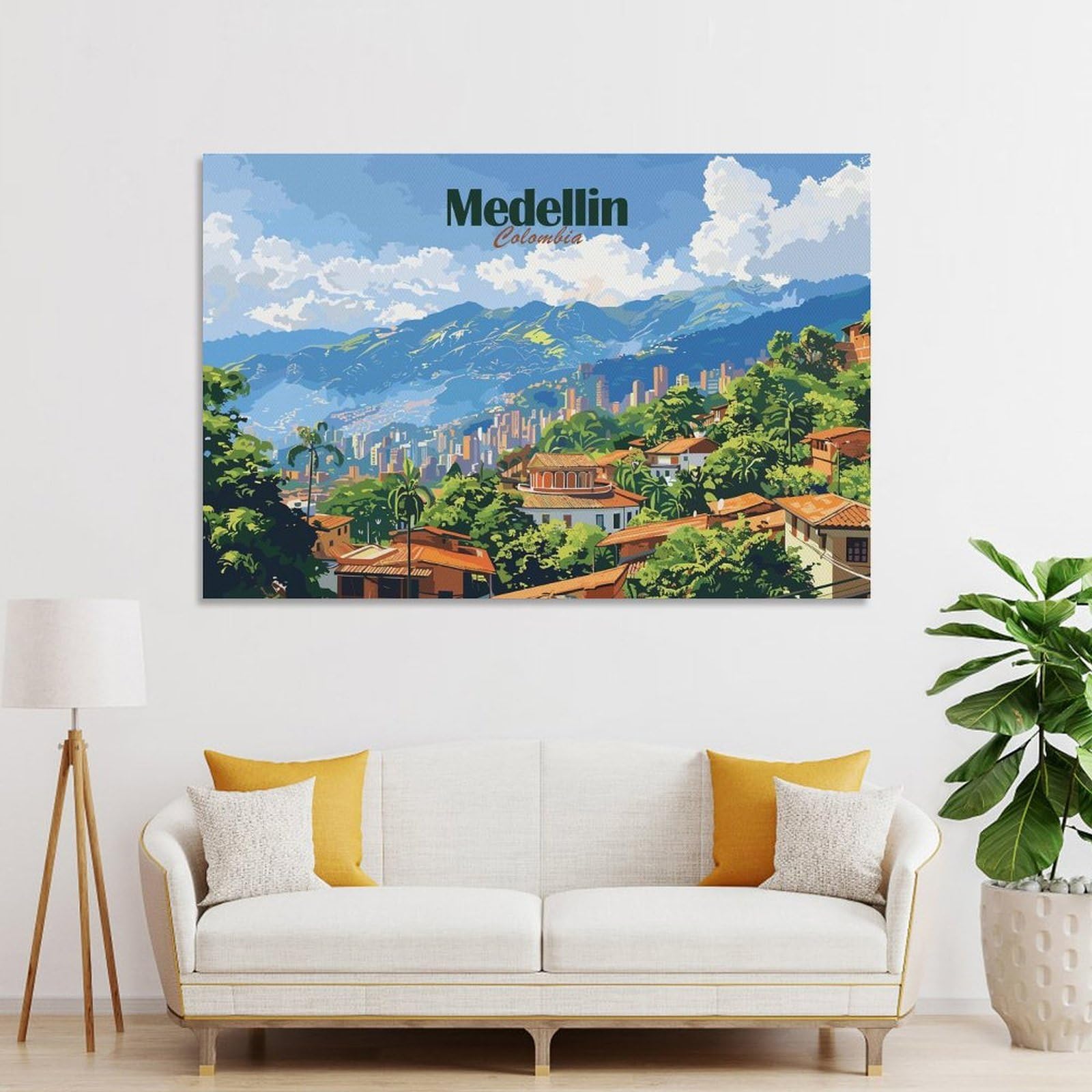 Junmoney Medellin Cityscape Decorative Wall Artwork 20x30inch(50x75cm), for Entrance Spaces, Stair Walls Or Halls, A Stylish Accent for Home Entrances