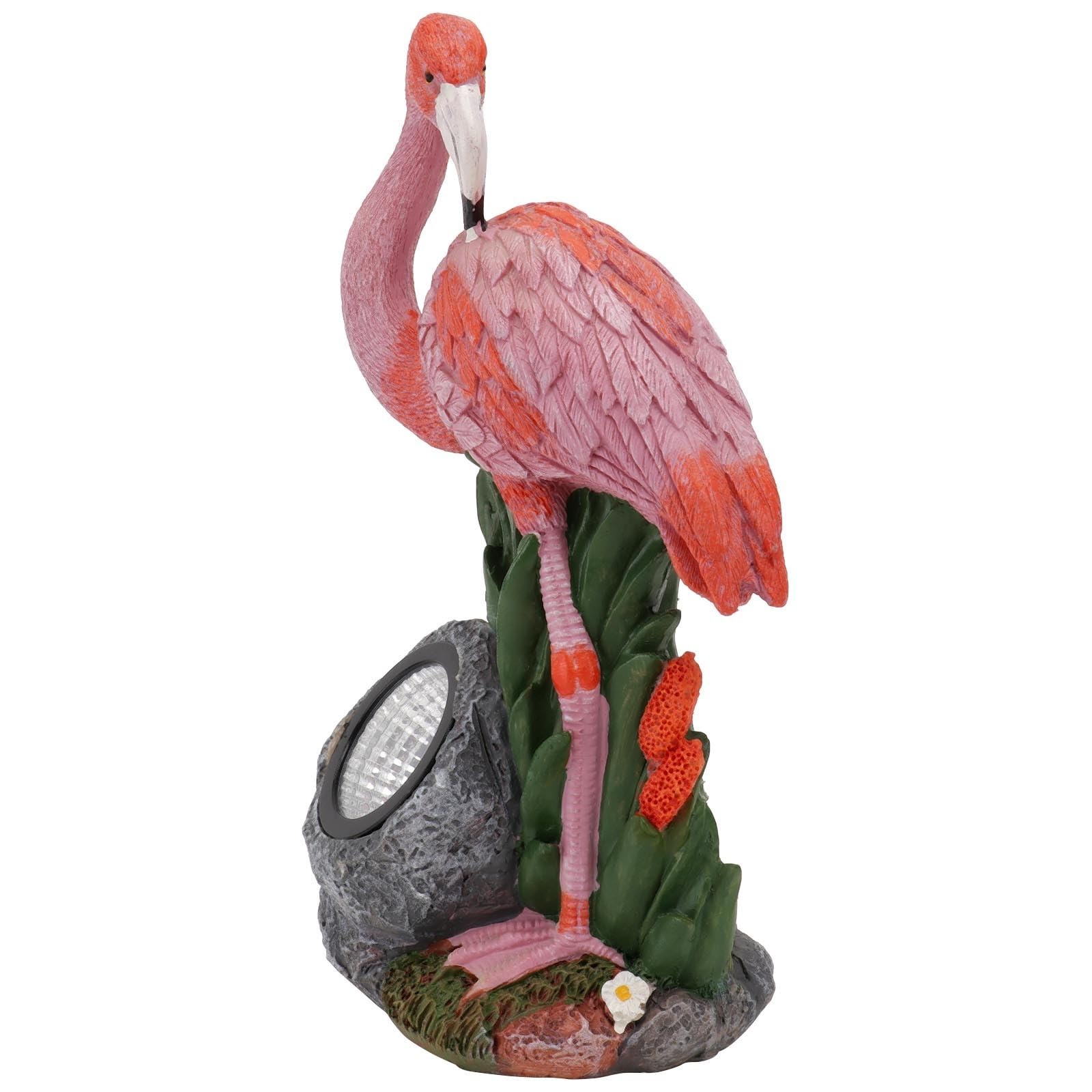 Solarer Flamingo aus Kunstharz, Rosa, Kompakt, Leuchtet für Gartenweg