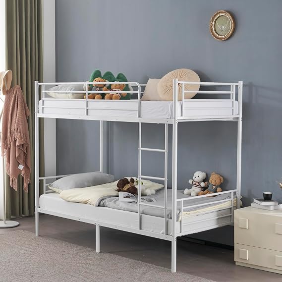 Twin Over Twin Bunk Bed Heavy Duty with 2 Drawers Double High Sleeper Bed with Ladder & Guard Rails for Adults Kids (white, no drawer)
