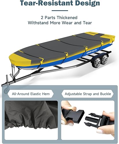 Miniatura 4 de Umbrauto Jon - Funda para barco de 12 pies, poliéster teñido en solución 600D resistente al agua, remolcable Jon, cubierta de barco de grado marino,