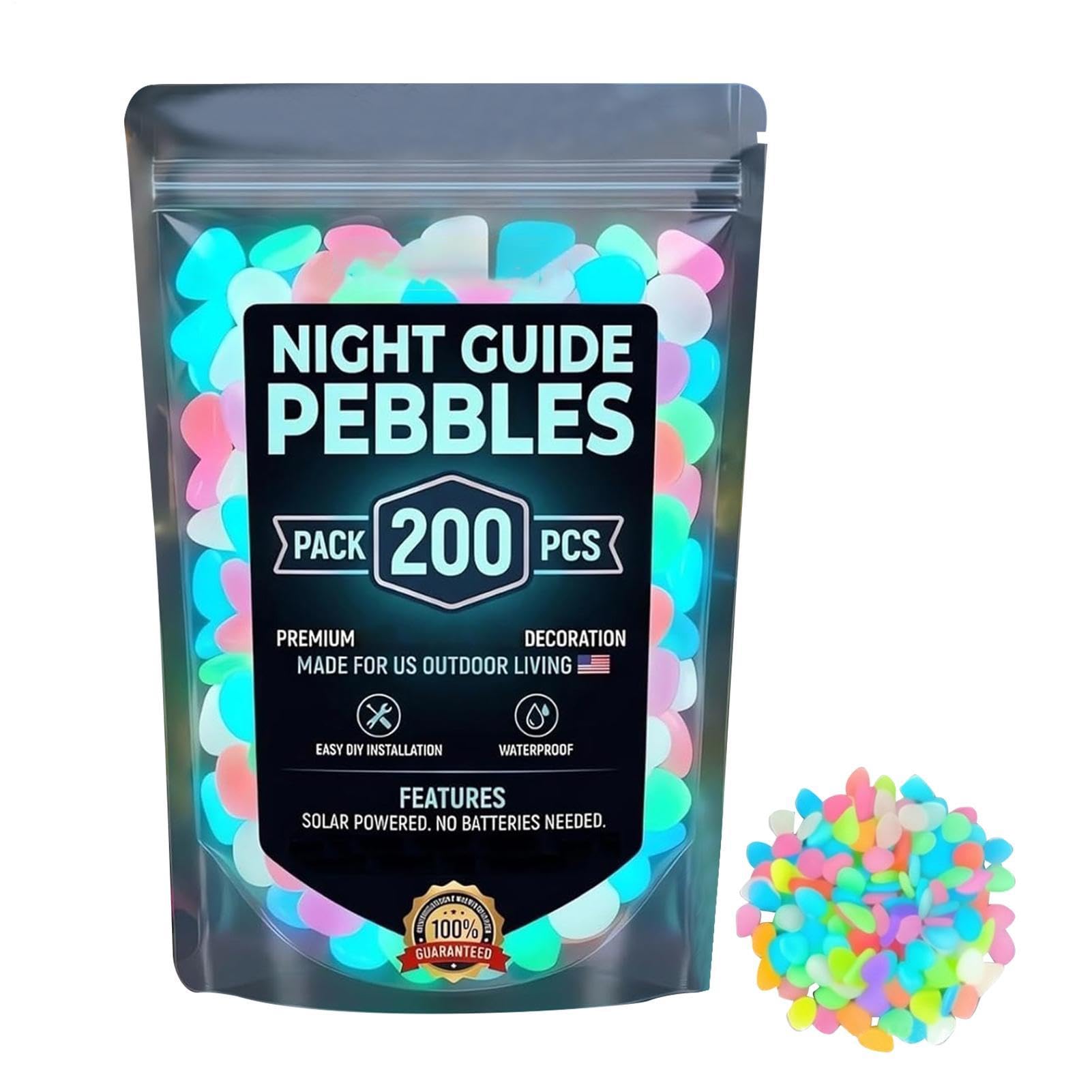Pebbles, 200 Pieces Garden Stones Night Glowing Pebbles, Outdoor Landscaping Glowing Stepping Rocks For Yard Backyard Pathway Patio Fish Tank Aquarium