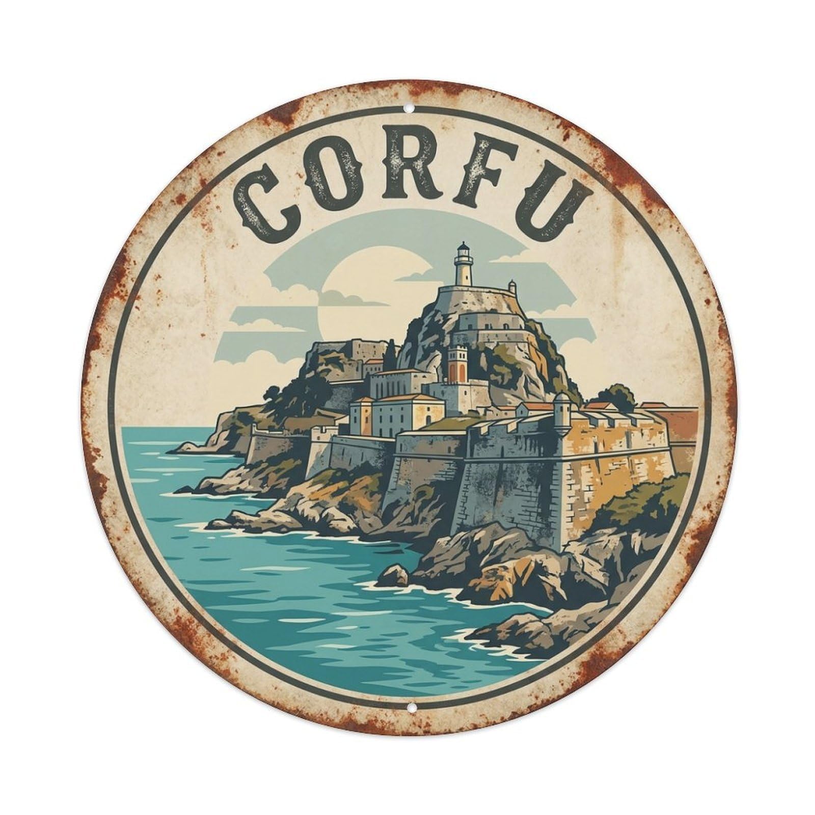 Old Fortress Seaside of Corfu Heritage Travel Vintage Metal Tin Sign