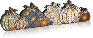 Rattanview Fall Pumpkin Lighted Decorations, 15 in Wooden Table Centerpiece | LED Warm Autumn Blocks, 3D Farmhouse Tray Decor,for Thanksgiving, Mantel, Shelf, Kitchen, Office, Harvest Party