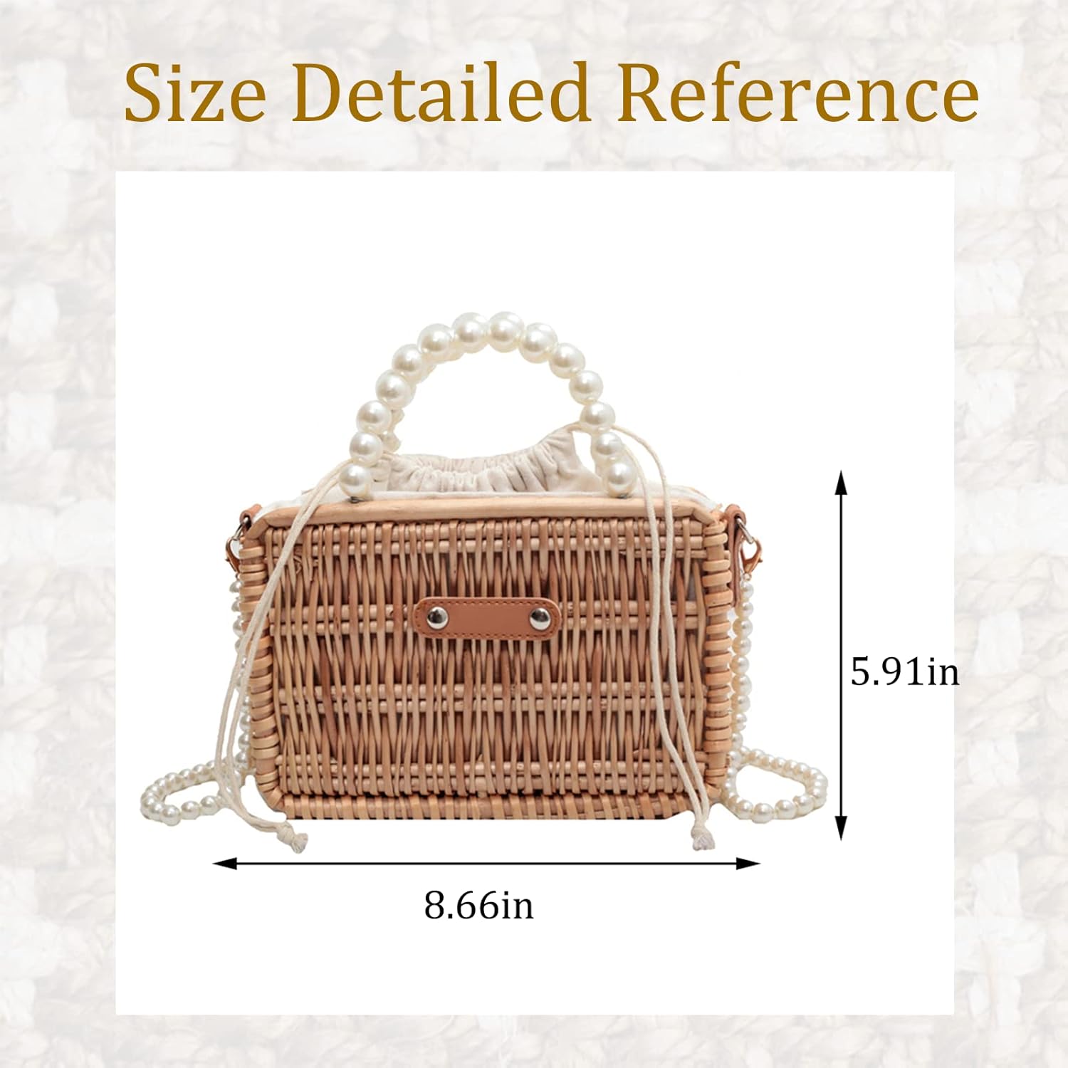 Rattan Woven Tote Bag Straw Wicker Shoulder Pearl Basket Purse Summer Beach Raffia Crossbody Handbag for Women