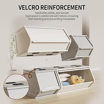 UNICOO Free Combination Stackable Plastic Storage Cabinet w/Dust Proof Storage Cubes, Customizable, Closet Organizers and Storage Boxes for Craft, Home, Office, School, Dorm (2+2 Gray & Cream)