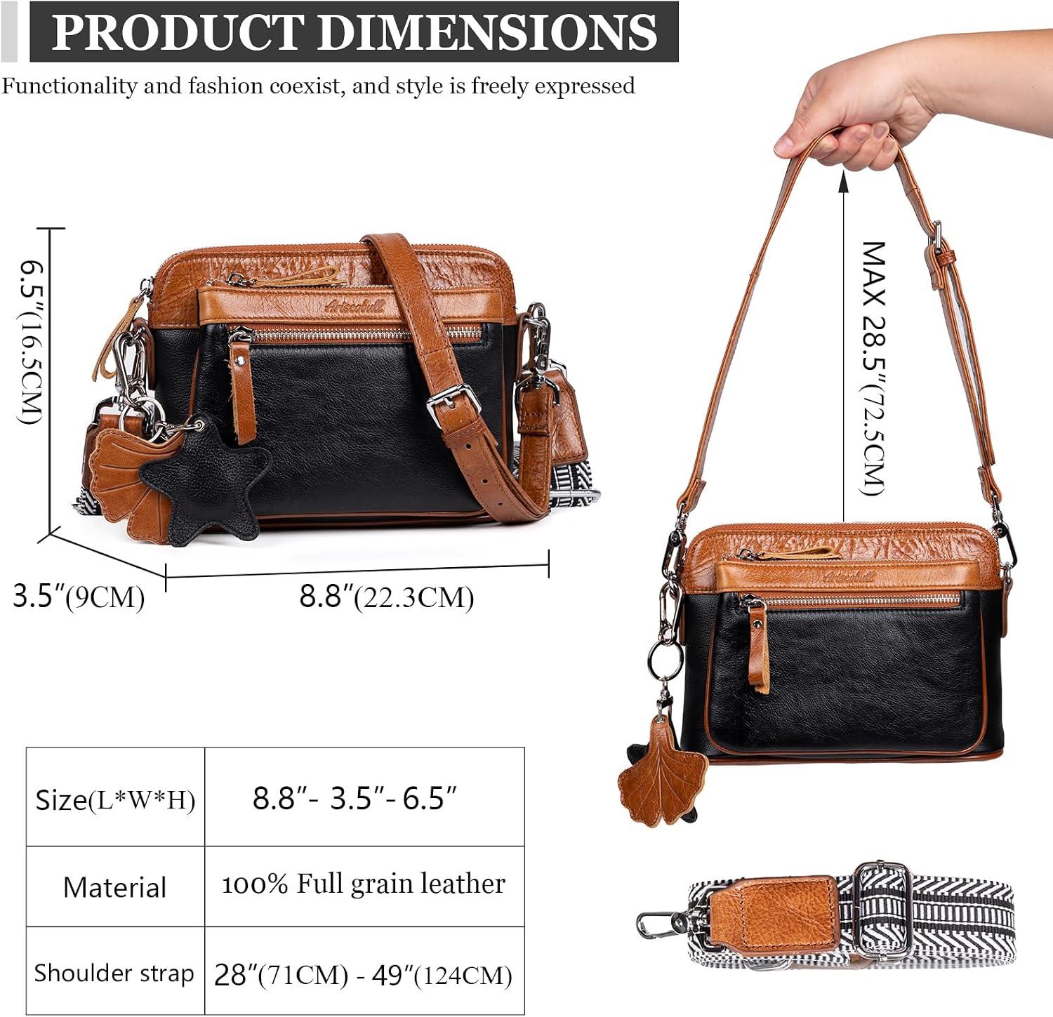 Genuine Leather Crossbody Bags for Women - Cute Small Crossbody Purse with Wide Strap for Travel, Work & Daily image 3