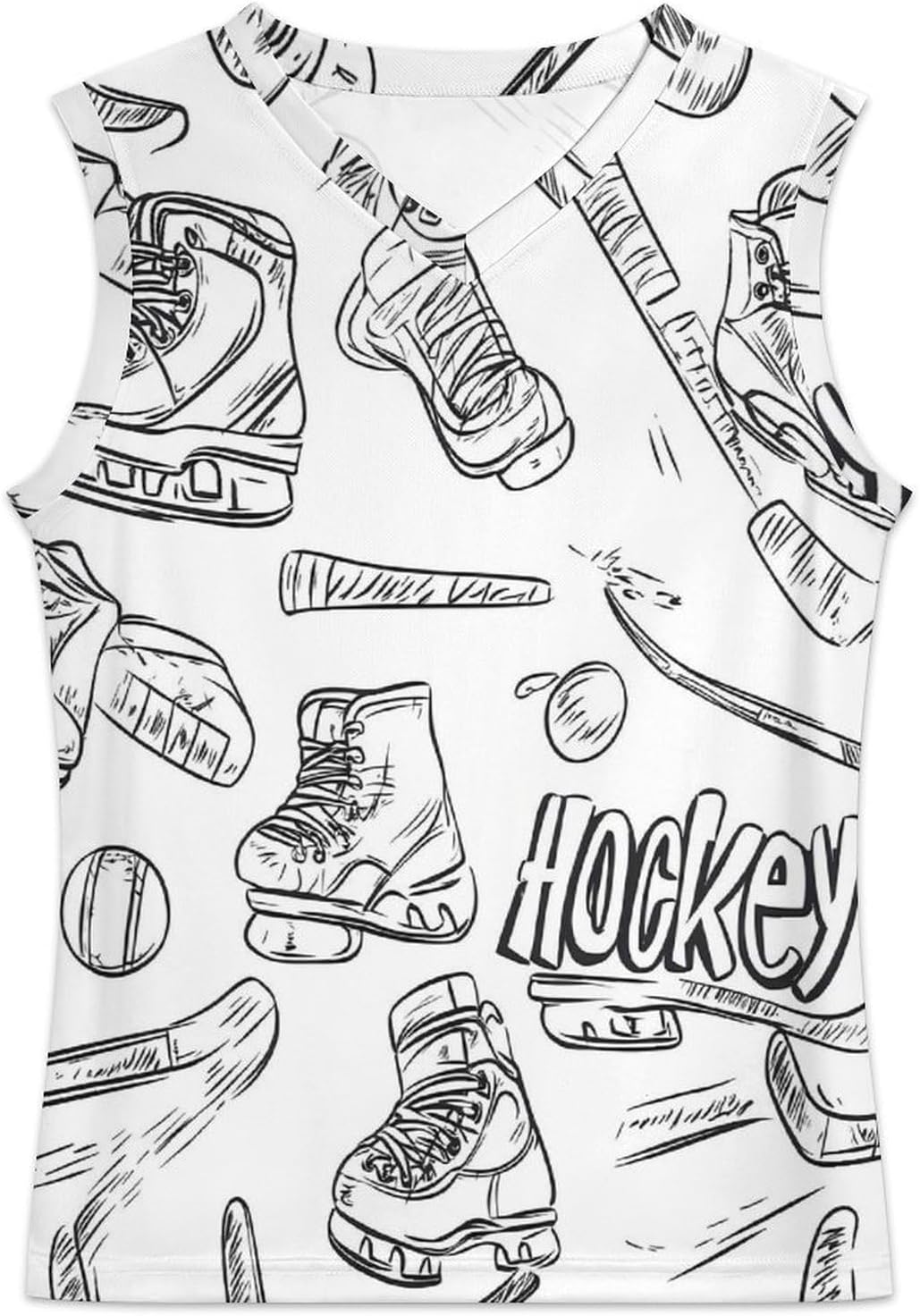 Hockey Skates and Ice Pucks Men's V-Neck Basketball Tank Top Sleeveless Workout Tank Shirts Gym Fitness Tees Vest