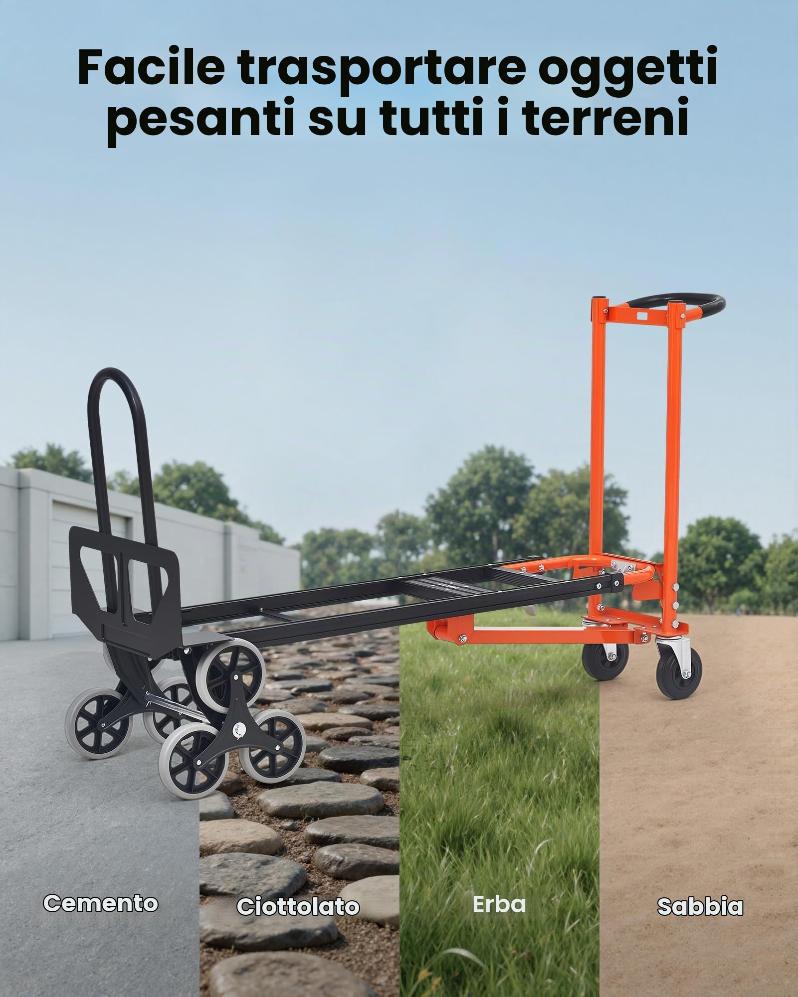 VEVOR Carrello a Scala Pieghevole per Traslochi, Carico Massimo 350 kg con Maniglia e Ruote, Carrello Multiuso per Salire le Scale per Trasporto e Trasloco, per Generi Alimentari, Magazzino