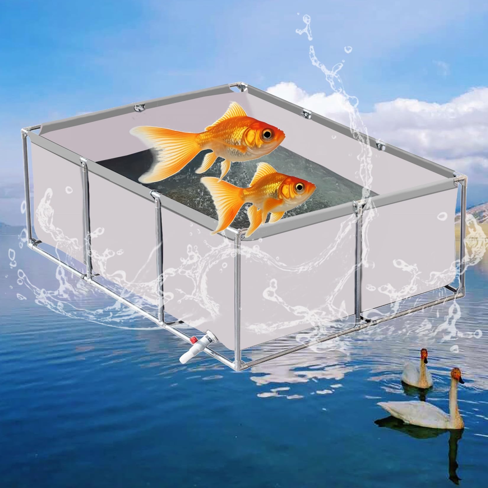 Vasca temporanea Fuori Terra per Carpe Koi con Struttura in Acciaio per l'allevamento di Pesci e Tartarughe, Facile da Montare (Bianca - 3 m x 1,5 m x 0,6 m)