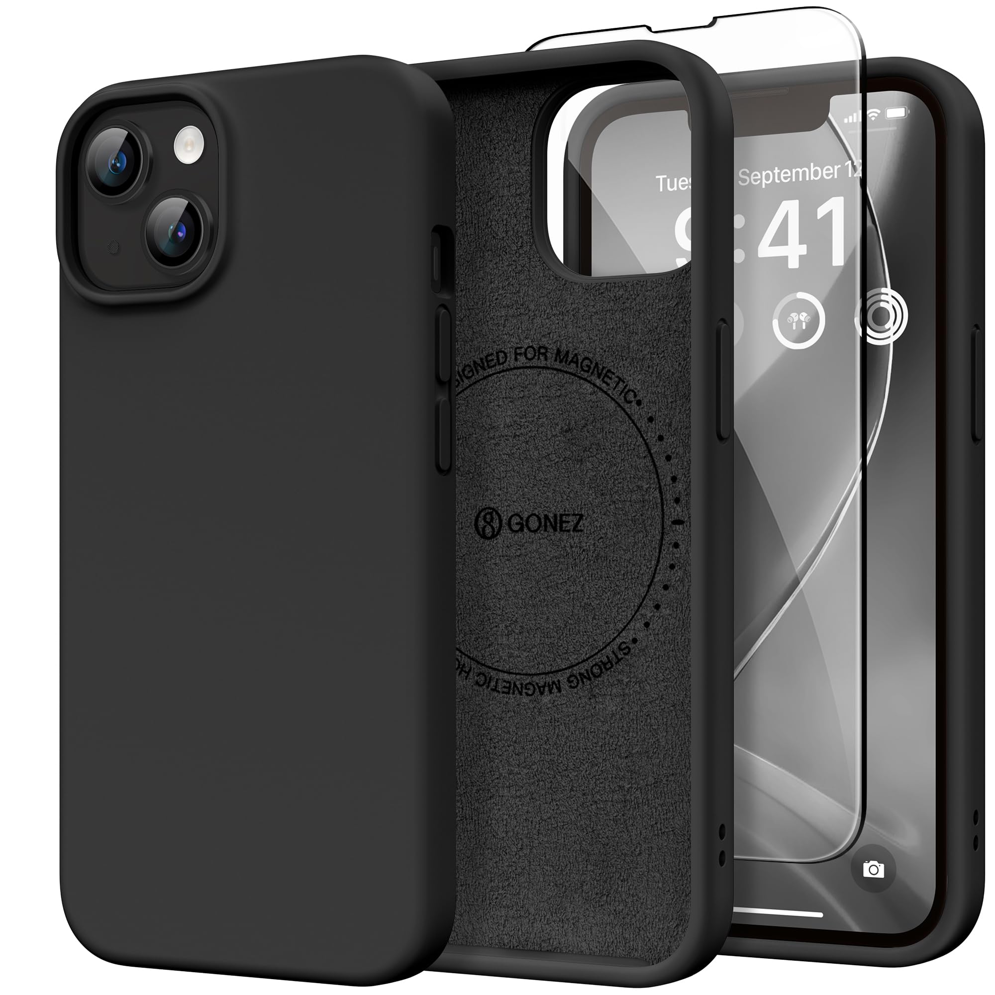GONEZ Magnetic for iPhone 13/14 Case, Silicone Cover Black