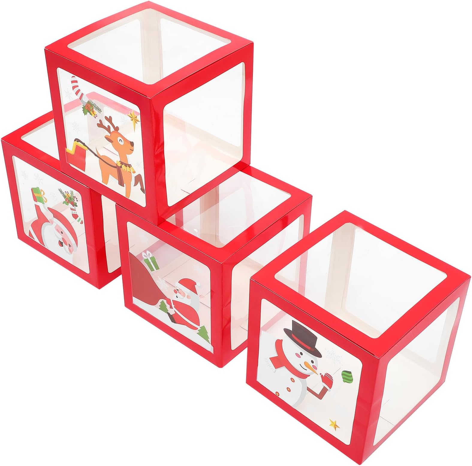Christmas Party Balloon Decoration Box Set with 4 Balloon Boxes and 4 Static Cling Stickers Festive Ornaments for Holiday Party Scene Layout and Event Decor