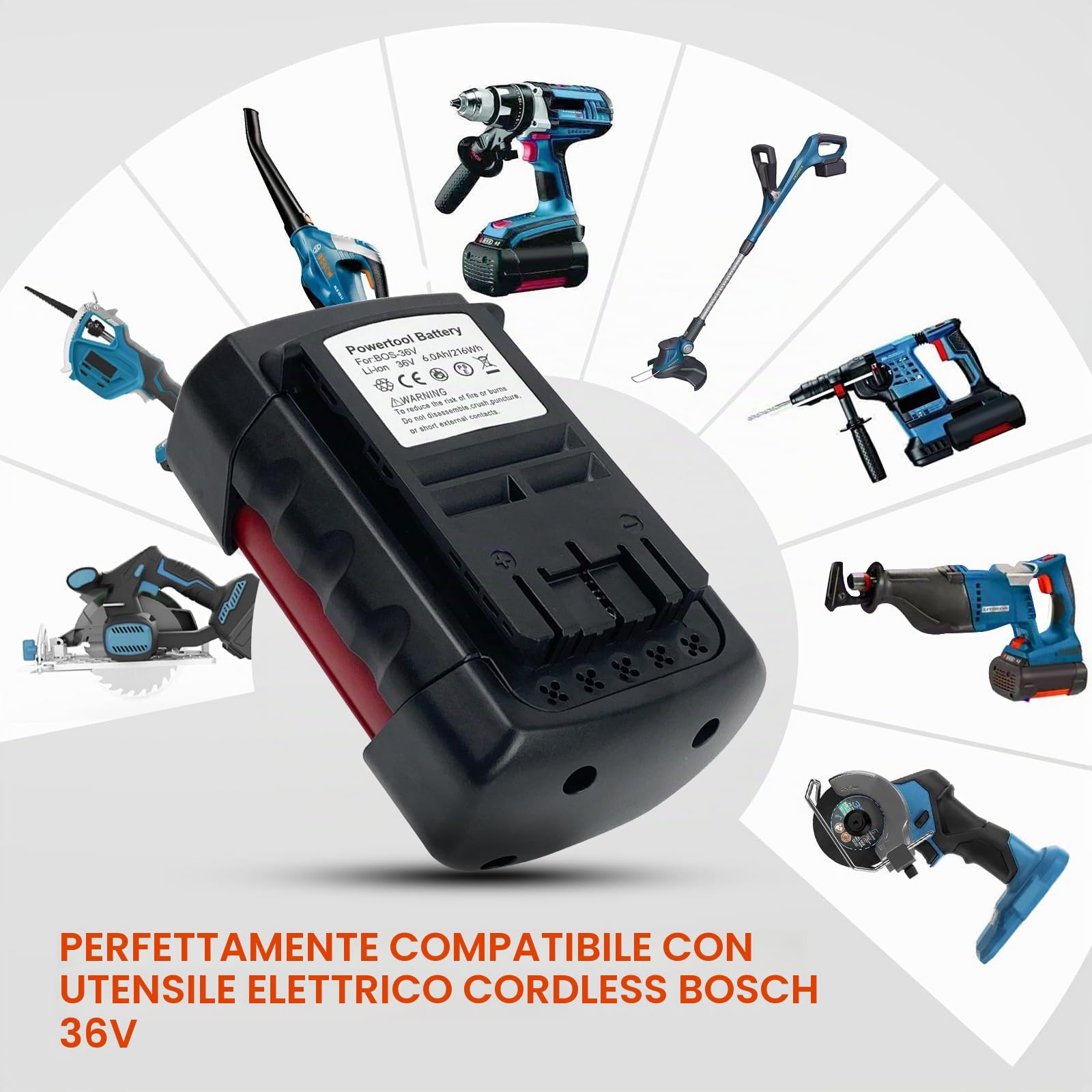 6.0Ah BOS36A Sostituzione Batteria Li-ion 36 Volt Compatibile con Batteria Bosch 36V adatta per BAT810 BAT836 BAT840 BAT840D GBH36VF-Li GKS36V-LI GSA36V-LI GSB36V-LI Utensili Elettrici Senza Fili