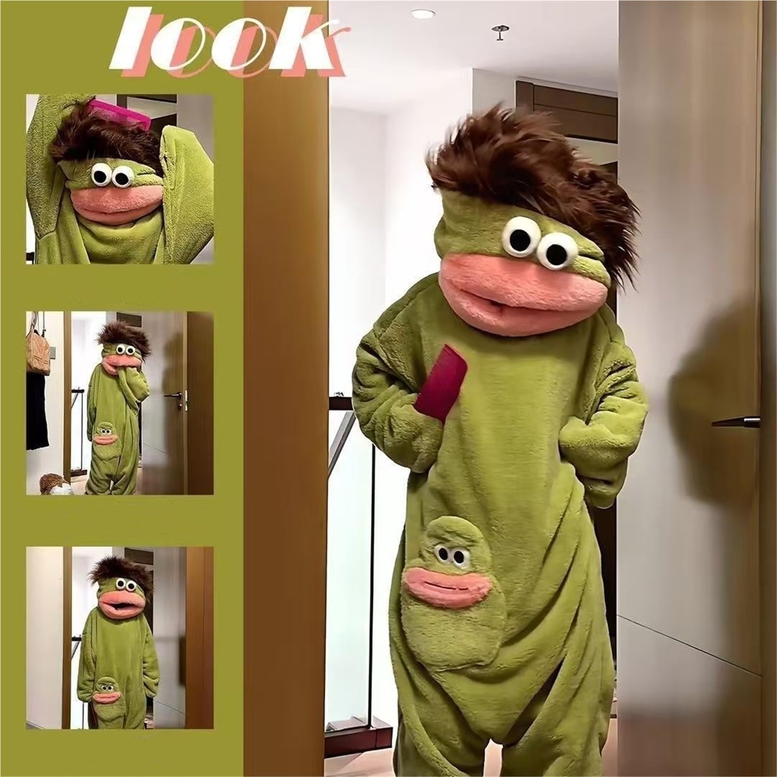 Silly Onesie Tuta in Pile di Corallo Oversize per Adulti, Pigiama Tutina in Peluche Ultra Morbido con Cappuccio, Accogliente in Verde in Un Pezzo per Famiglia Uomini E Donne