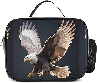 Lunch Bag Bald Hawk in Flight Print Large Capacity Durable Insulated Cooler For Office Travel Camping