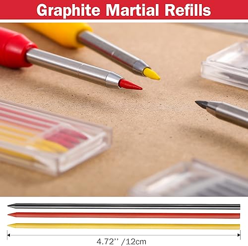 Miniatura 4 de Hiboom 4 lápices mecánicos de carpintero con 28 repuestos, juego de marcadores de agujero profundo afilador integrado, herramientas de escritura