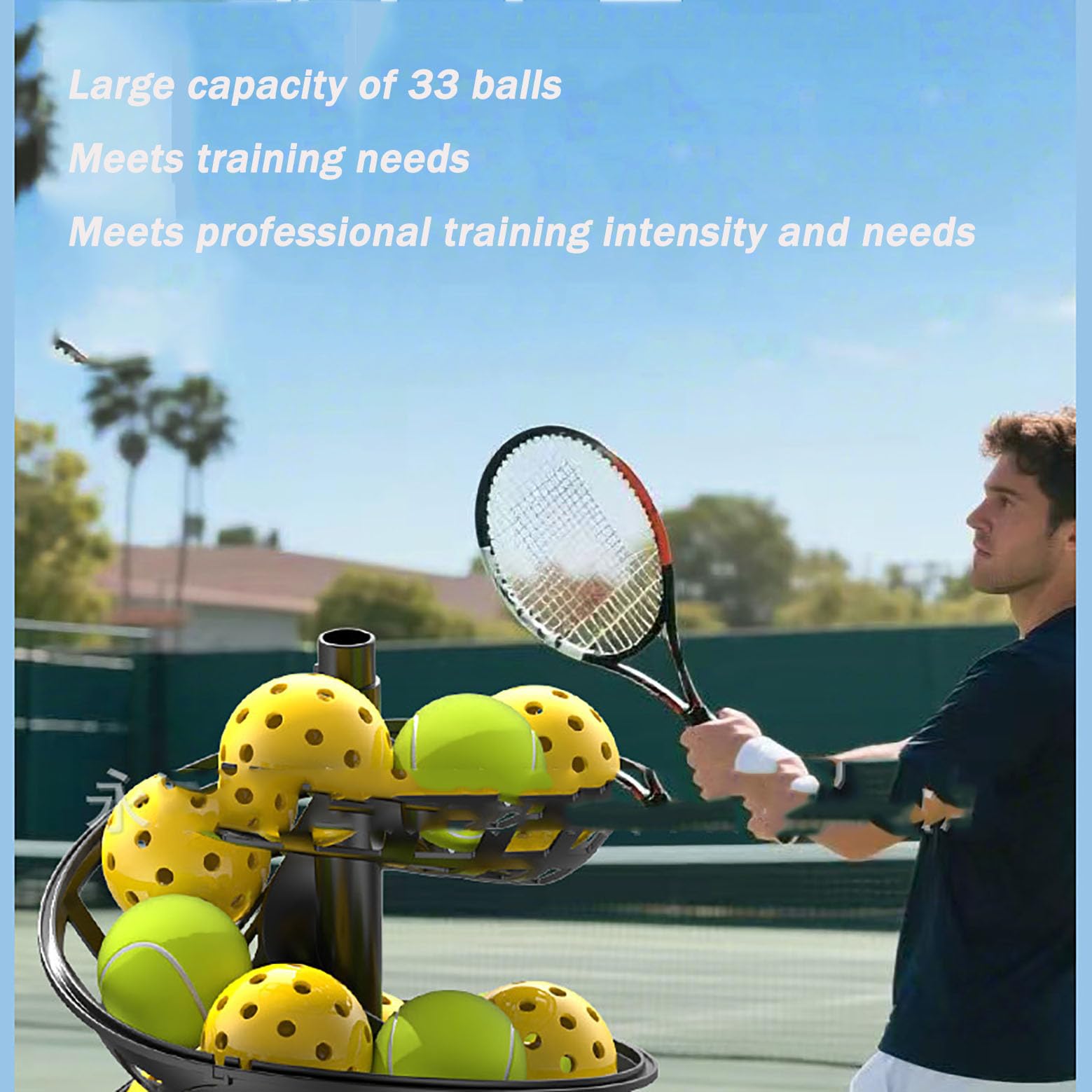 Macchina portatile per palline da tennis, per giocatore singolo, può essere agitata/controllata a distanza/frequenza regolata da tennis/pickleball, per adulti e bambini, capacità di 33 palline
