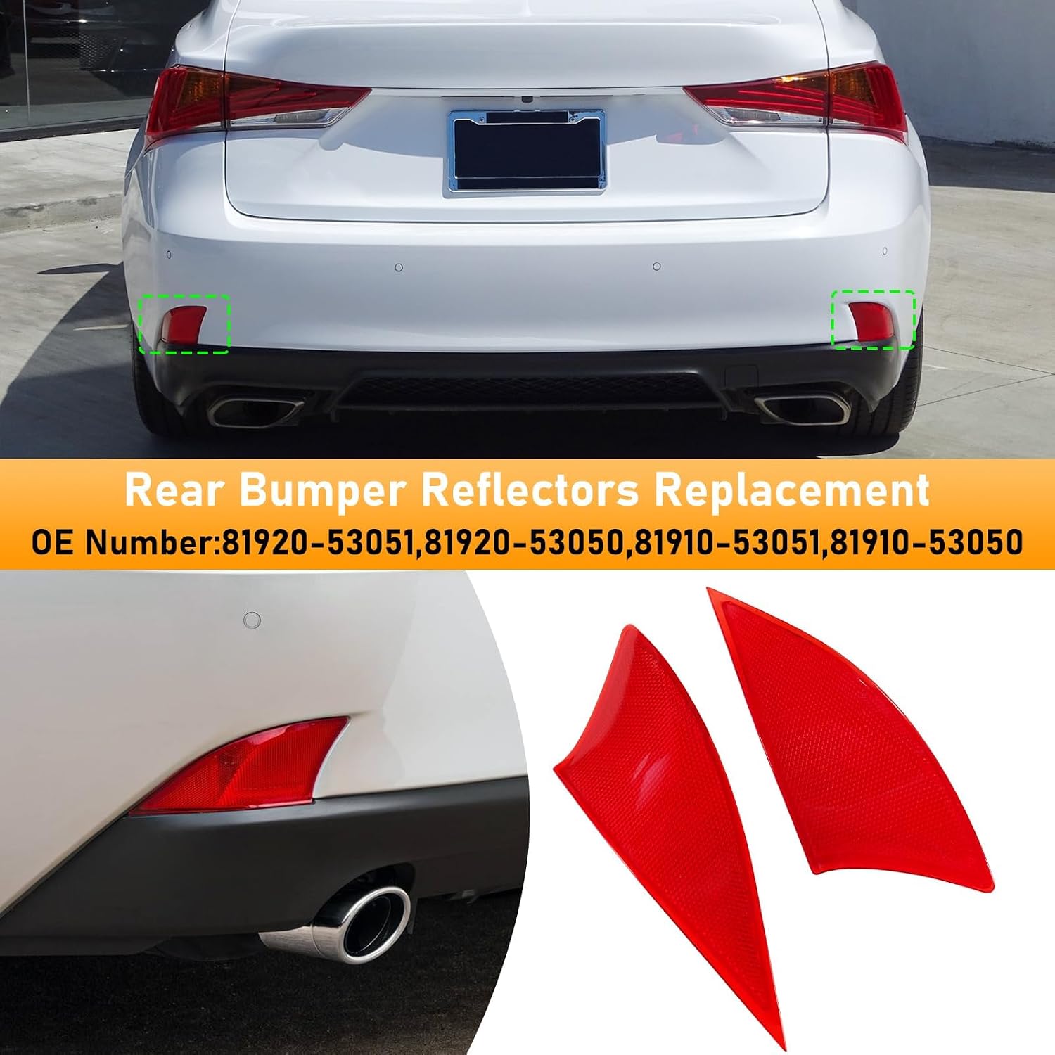 Rear Bumper Reflector Compatible with Lexus IS250 2014-2015 IS350 2014-2016,Left Driver & Right Passenger Side Red Marker Trim for 8192053051 8192053050,Back Reflector Light W/O Bulb,1 Pair