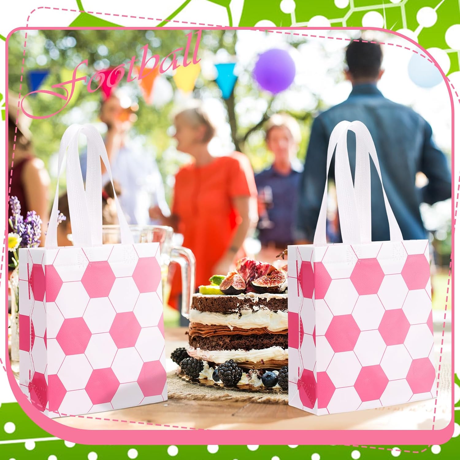 Sunnymove 24 Pcs Pink Soccer Goodie Bags for Girls Soccer Party Supplies Non-woven Fabric Sports Party Favor Bags Treat Goodie Gift Bag with Handles - Image 4