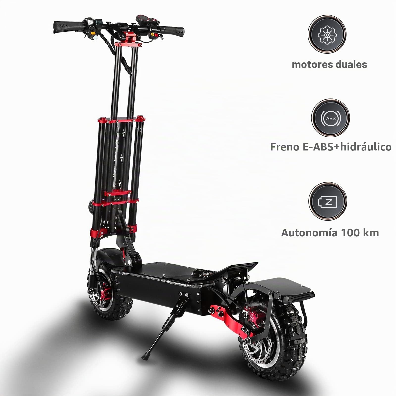 HWWH Patinete Electrico Adultos Potente Todoterreno Dual Motor Alta Gama Scooter Electrico Plegable Carga 200kg 11in Neumáticos de Vacío Todoterreno Batería de Litio de 60V 45Ah