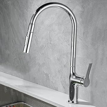 AJLVDY Kitchen Faucet with Pull Down Sprayer,2 Spouts Pull Out Kitchen Sink Faucet,360 Degree Swivel Spout Water Faucet in Brass,Single Handle One Hole Kitchen Faucet-Chrome